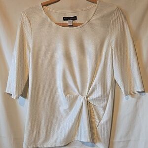 Simply Styled Cream And Gold Blouse With Front Knot And 3/4 Sleeves Womens Small